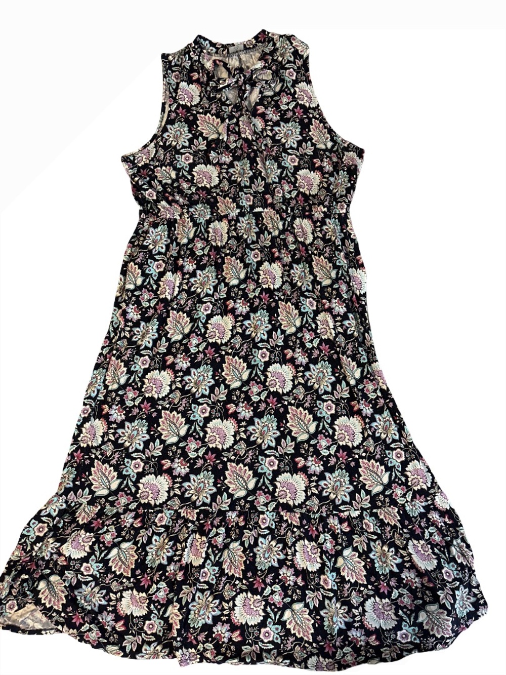 Lane Bryant Black Floral Sleeveless Dress with Pink and Light Blue Accents